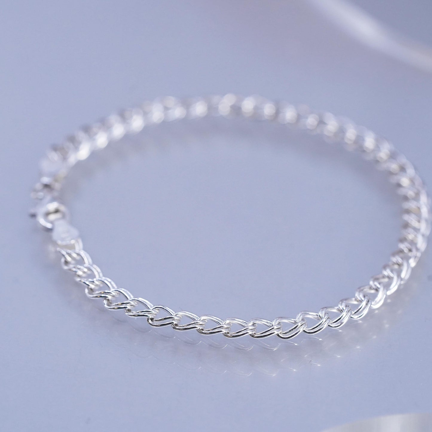 7" 4mm, Vintage Italian Sterling 925 silver bracelet, double curb link chain