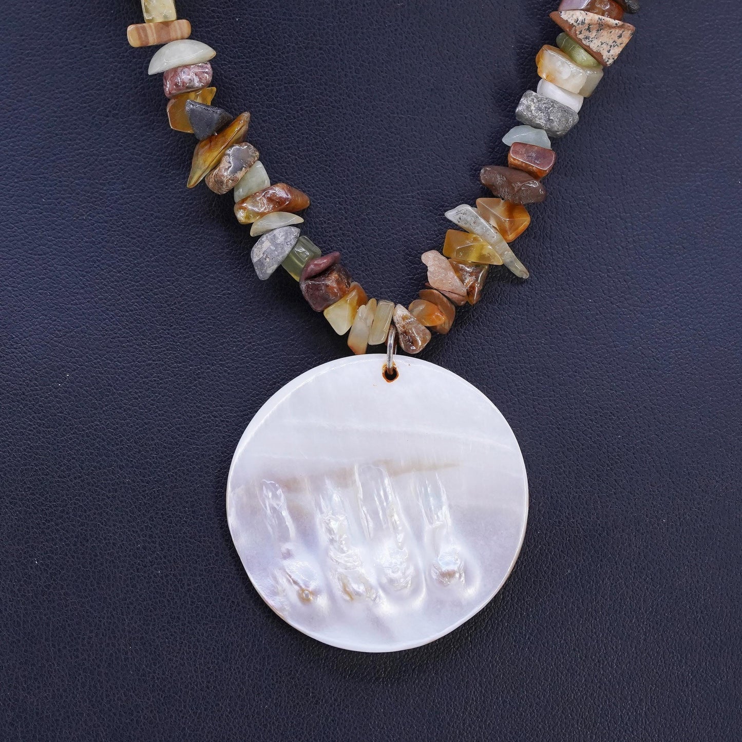 16” Sterling Silver Jasper agate beads necklace round Blister Pearl pendant