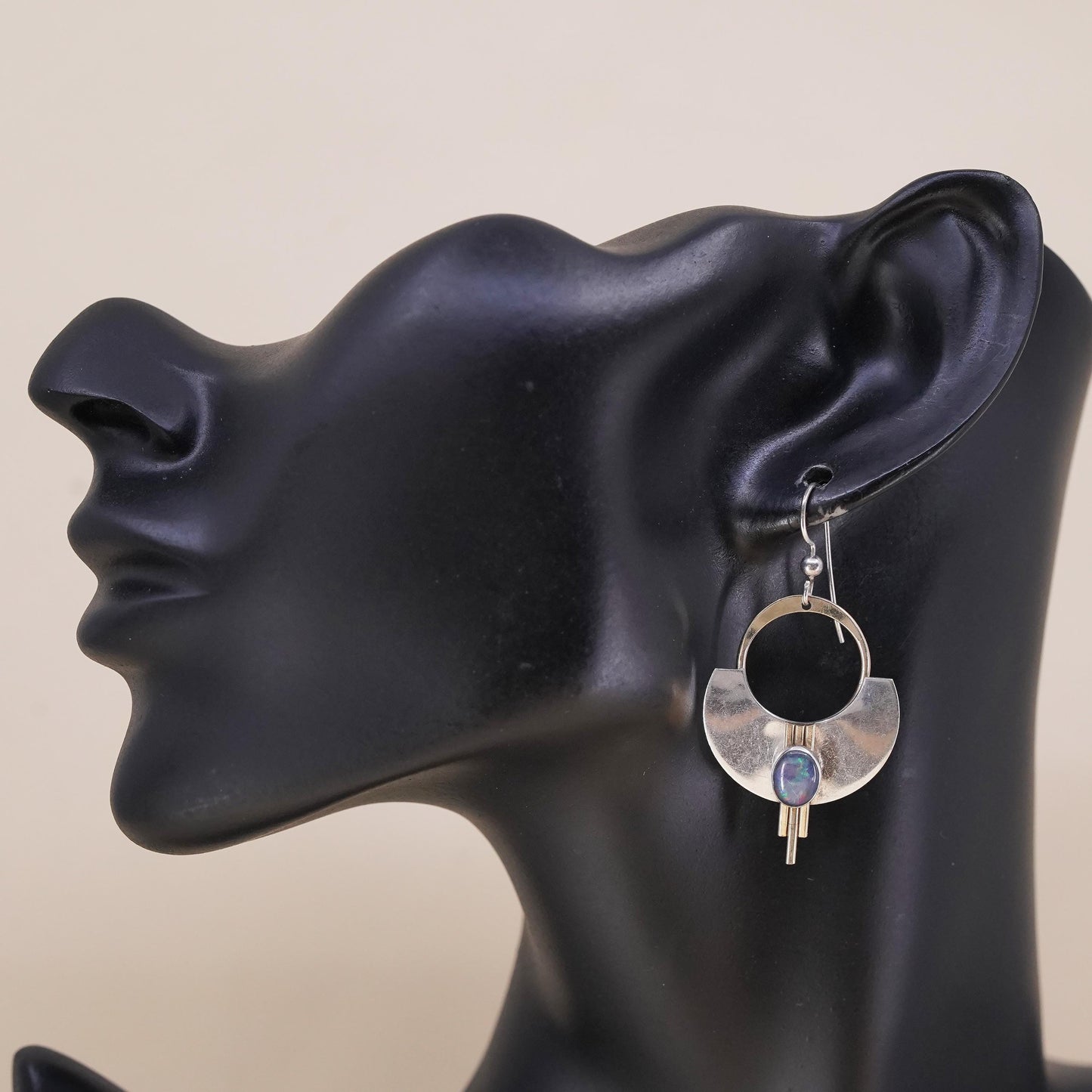PJP gold filled two tone sterling silver single earring 925 disc with fire opal