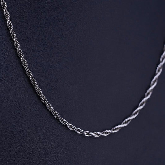 18” 3mm, vintage Italian Sterling 925 silver Singapore rope chain necklace