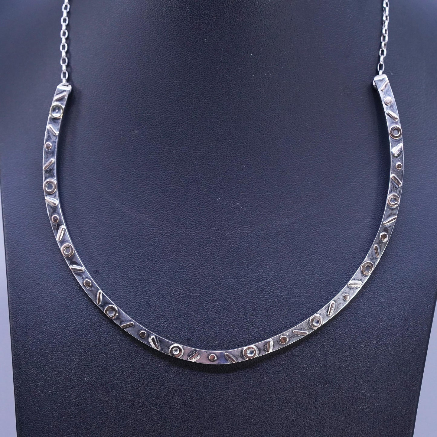 16", European two tone Sterling silver necklace, 925 choker collar elongated