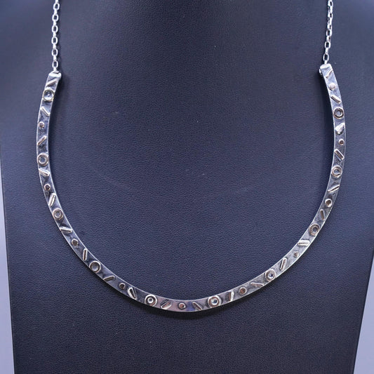 16", European two tone Sterling silver necklace, 925 choker collar elongated