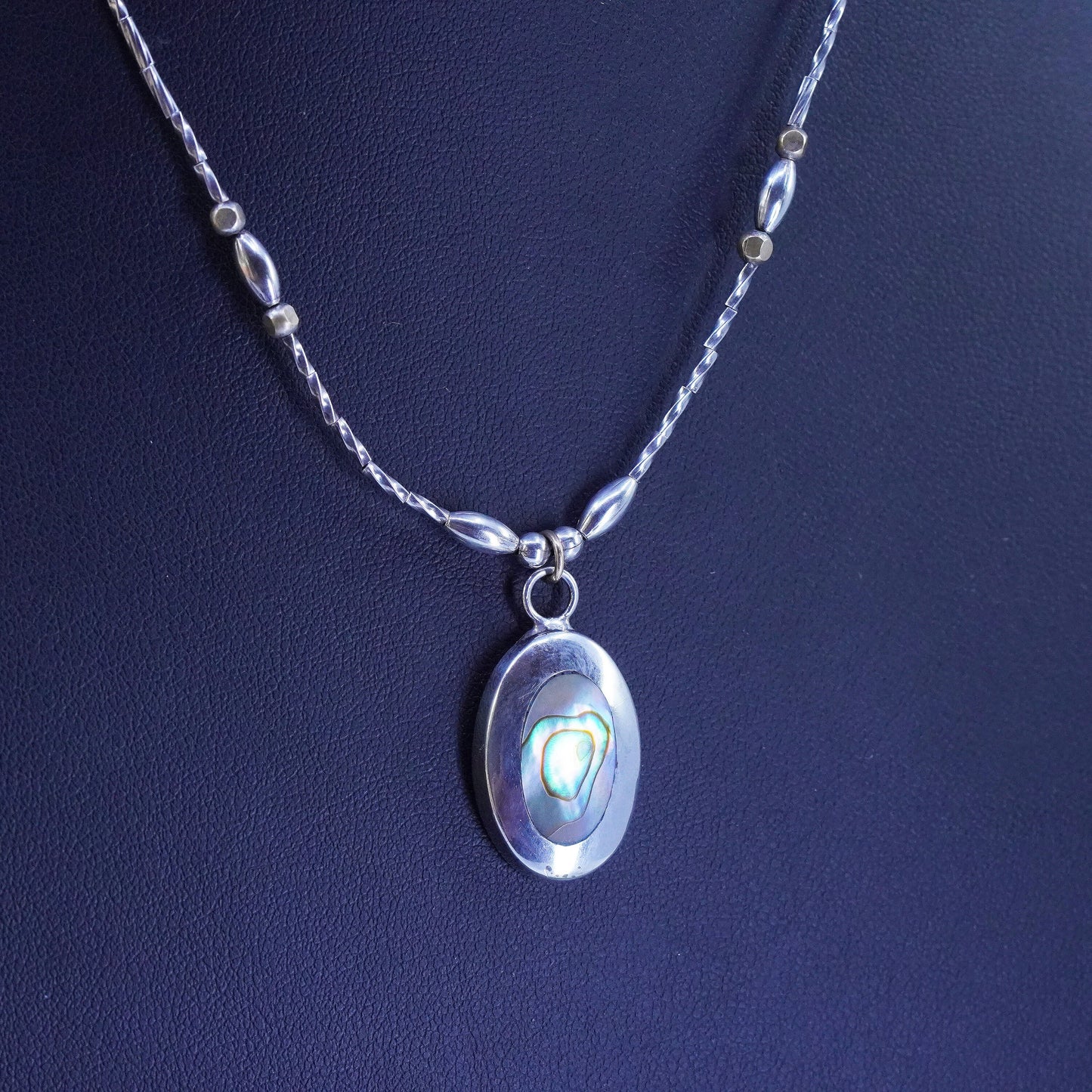 16", 1mm, sterling silver necklace, liquid silver chain with abalone pendant