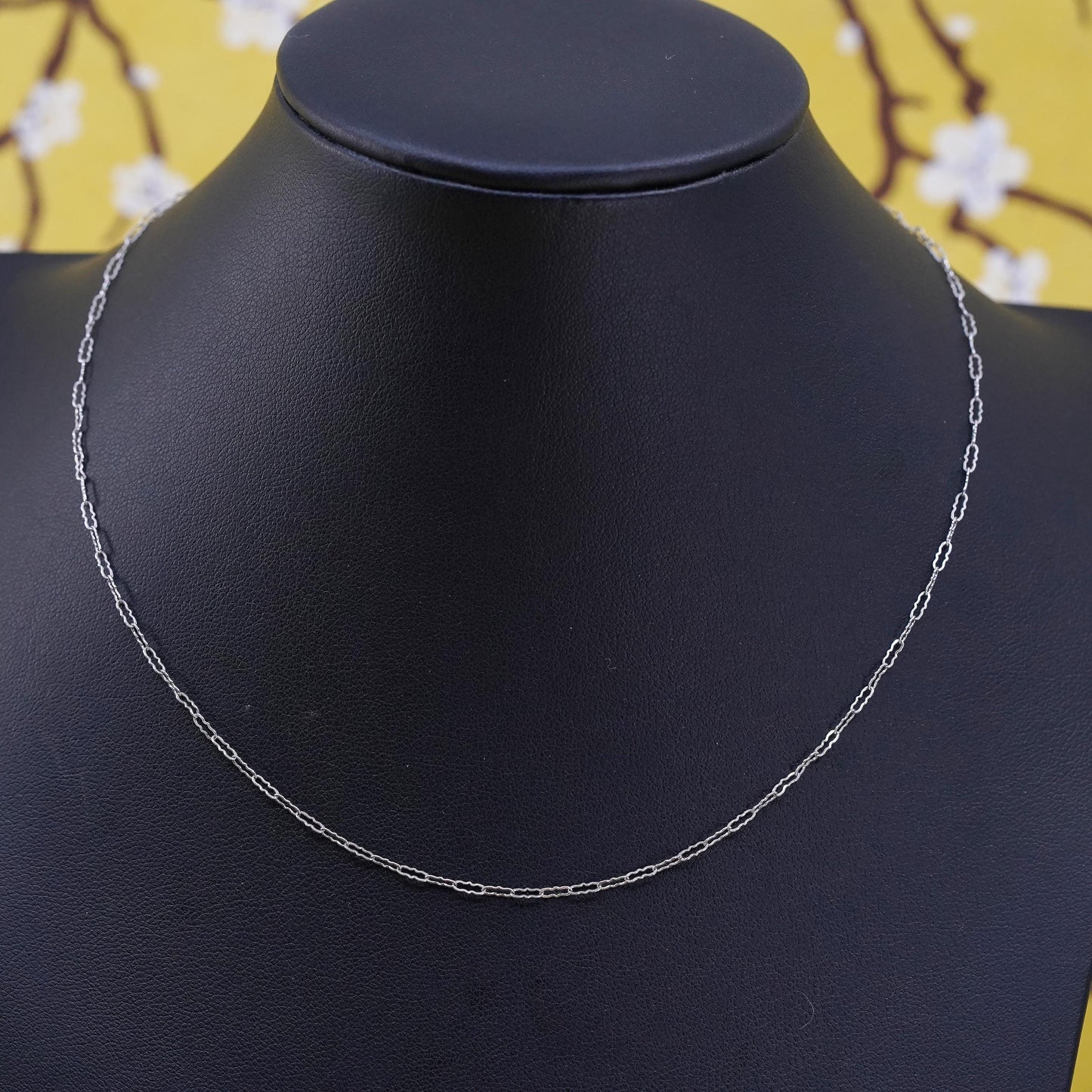 15" 1.6mm, vintage sterling silver elongated chain, Italy 925 silver necklace