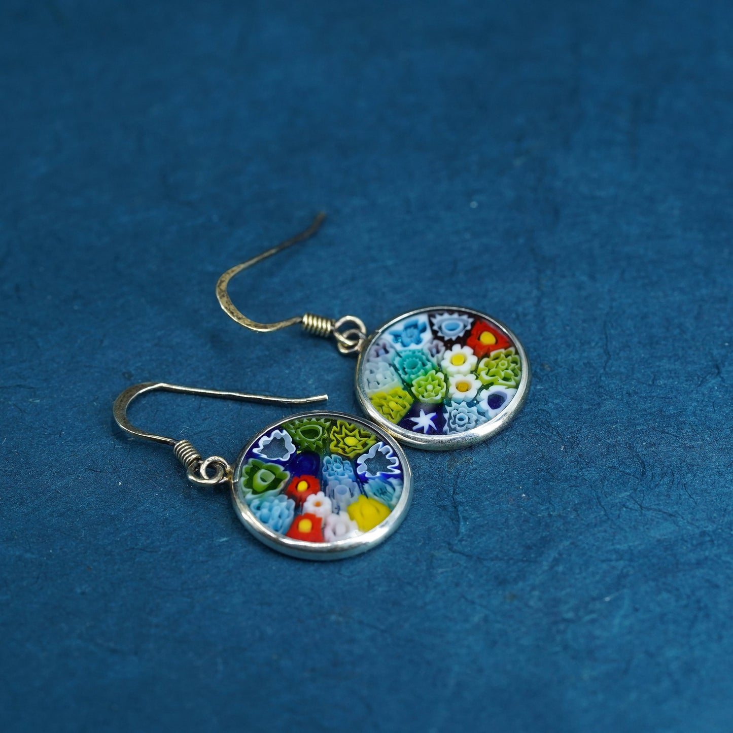 Vintage sterling silver handmade earrings, 925 hooks with Italian murano glass