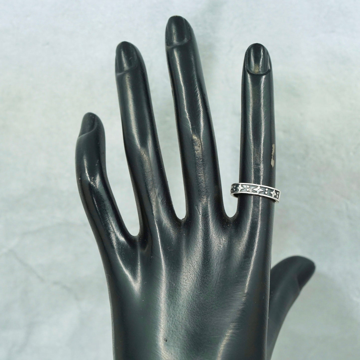 Size 6, southwestern Sterling 925 silver handmade ring, star textured band