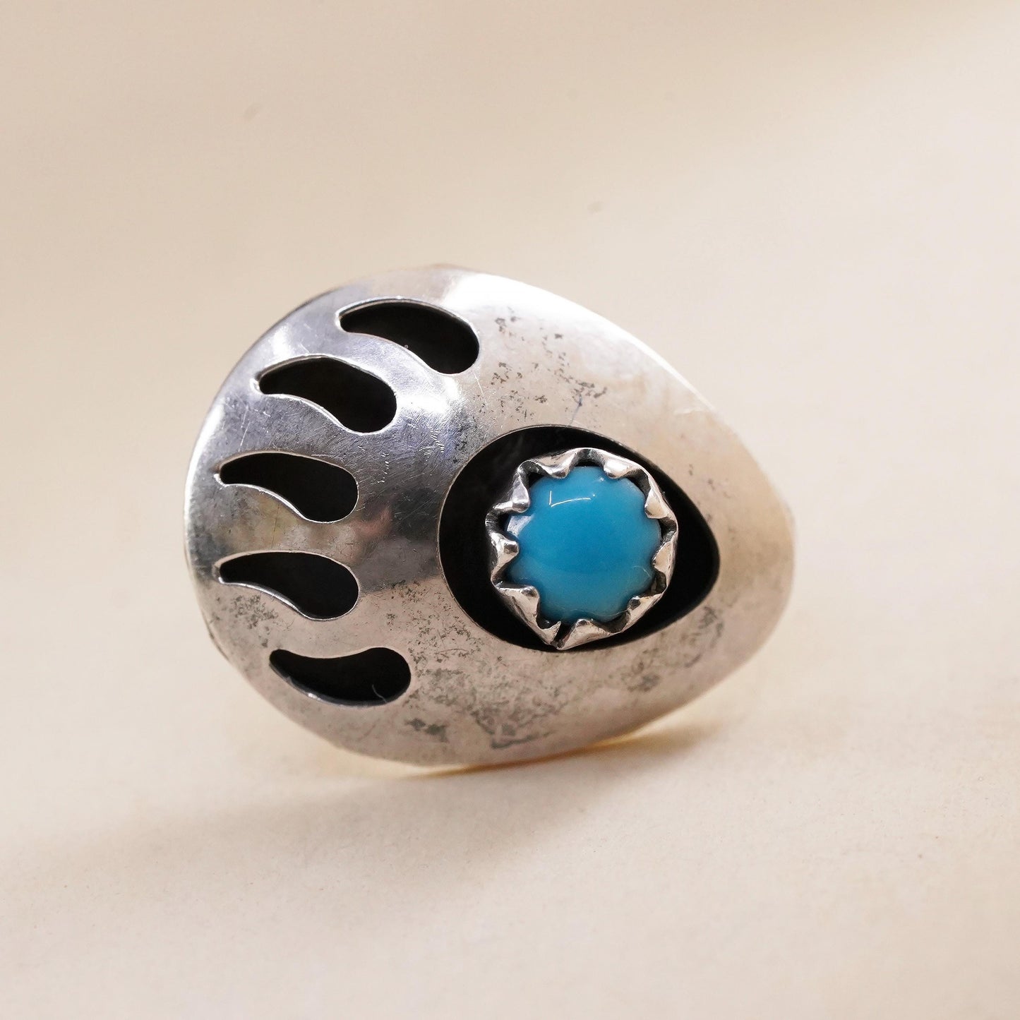 southwestern Sterling 925 silver bear paw stud with turquoise, single earring