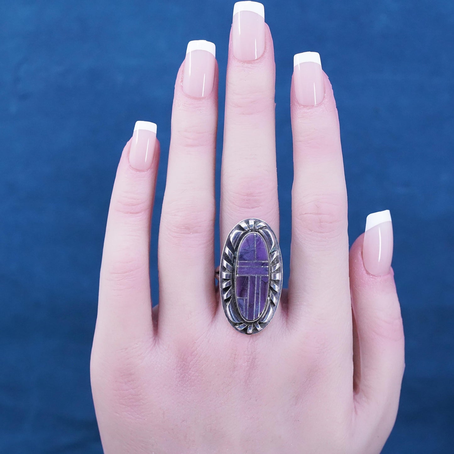 Size 7.5, VTG Navajo Margaret Lee ML Sterling 925 silver ring, Native American