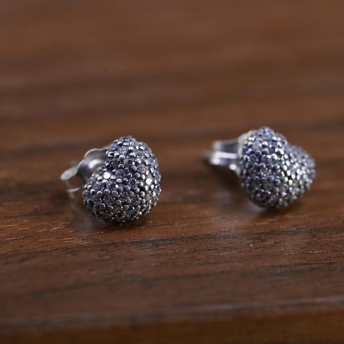 VTG Pandora ALE Sterling silver handmade earrings, 925 heart studs cluster cz