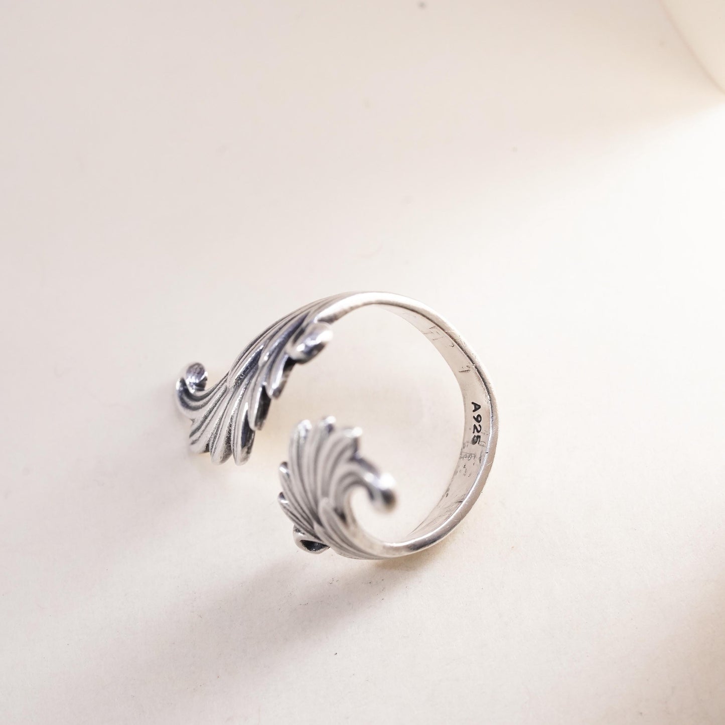 sz adjustable, vintage sterling silver handmade ring, 925 double wing wrap band