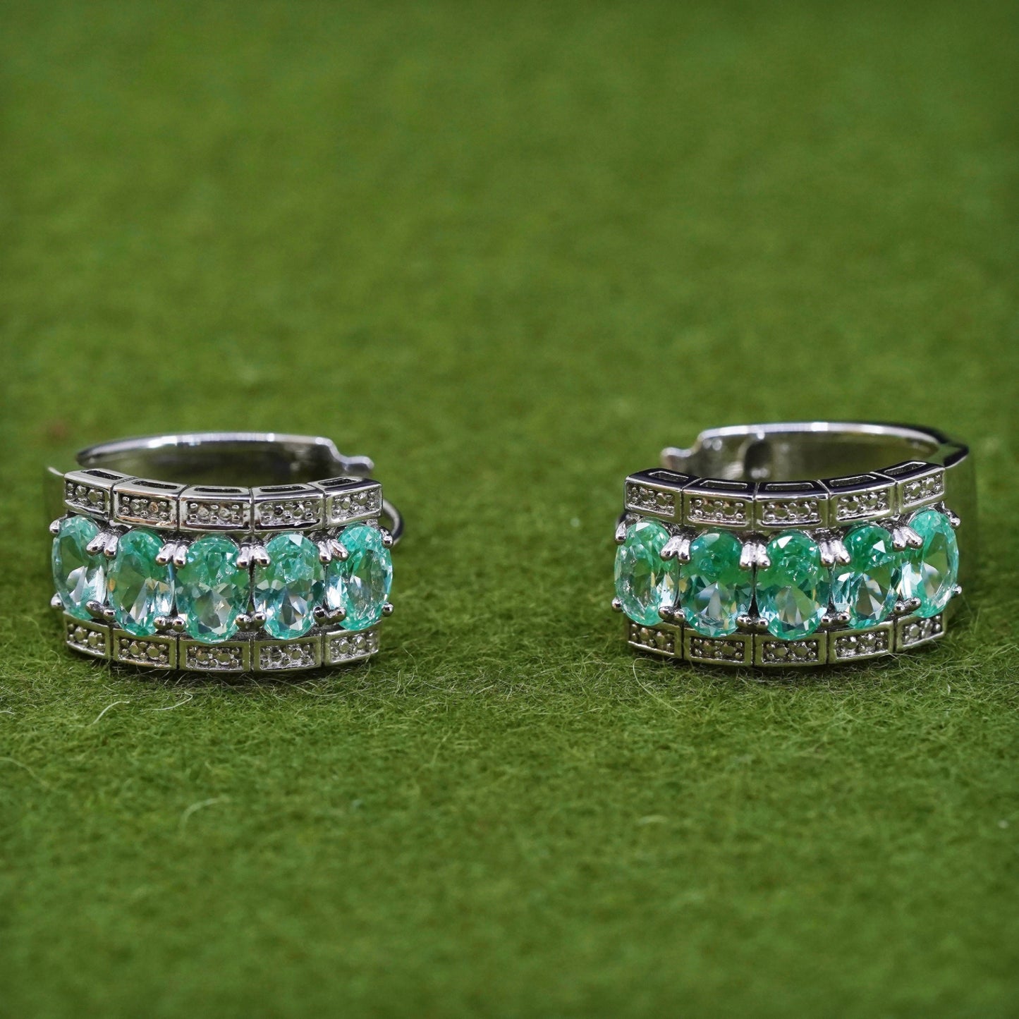 0.75”, sterling silver earrings, 925 hoops, Huggie with peridot and diamond