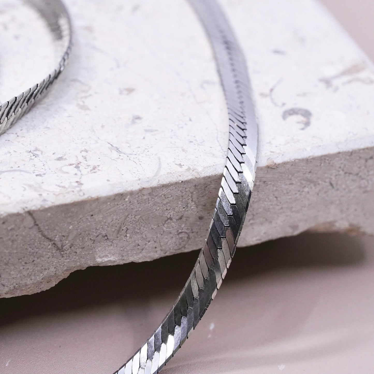 30", vintage Italian Sterling silver handmade necklace, 925 herringbone chain