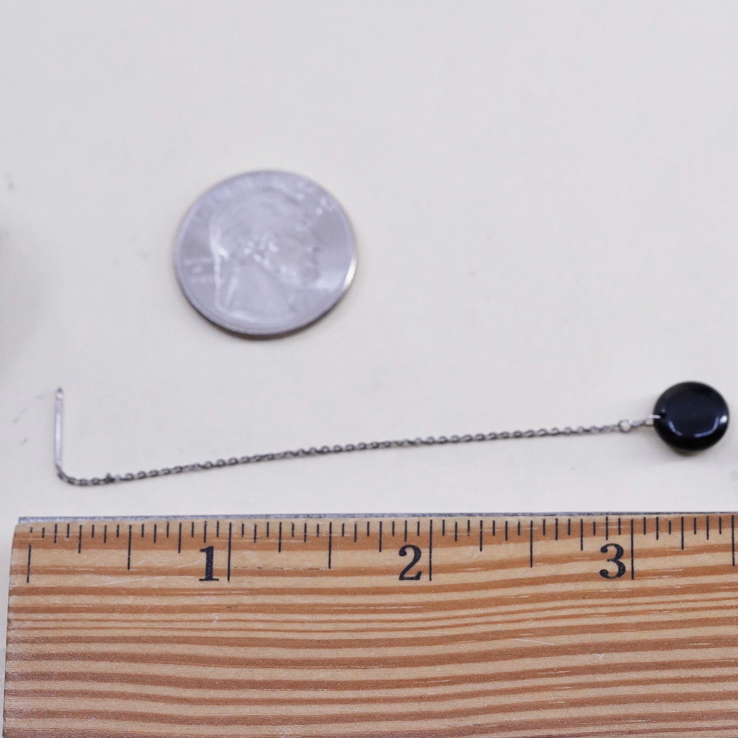 VTG Sterling silver handmade earrings, long 925 circle chain black onyx drops