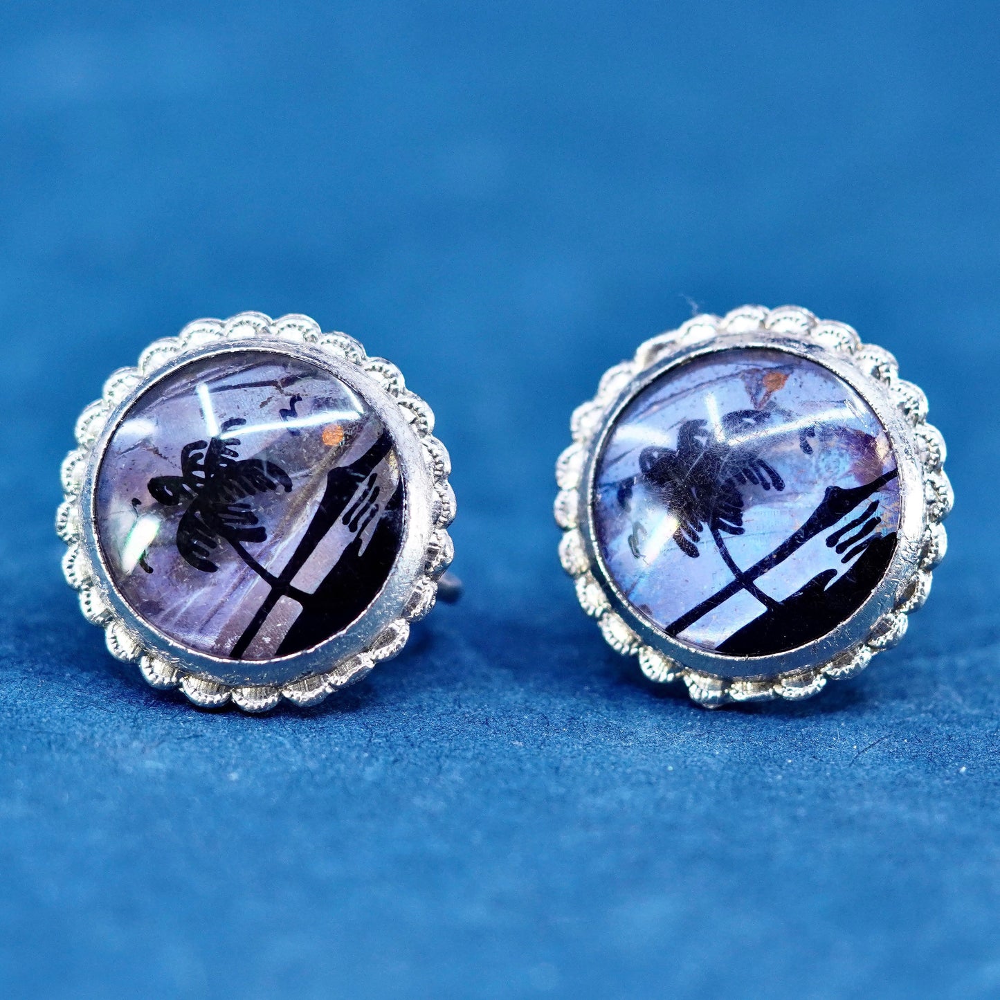 1940s Butterfly Wing Earrings 40s round Shape Palm Tree Earrings Screw back