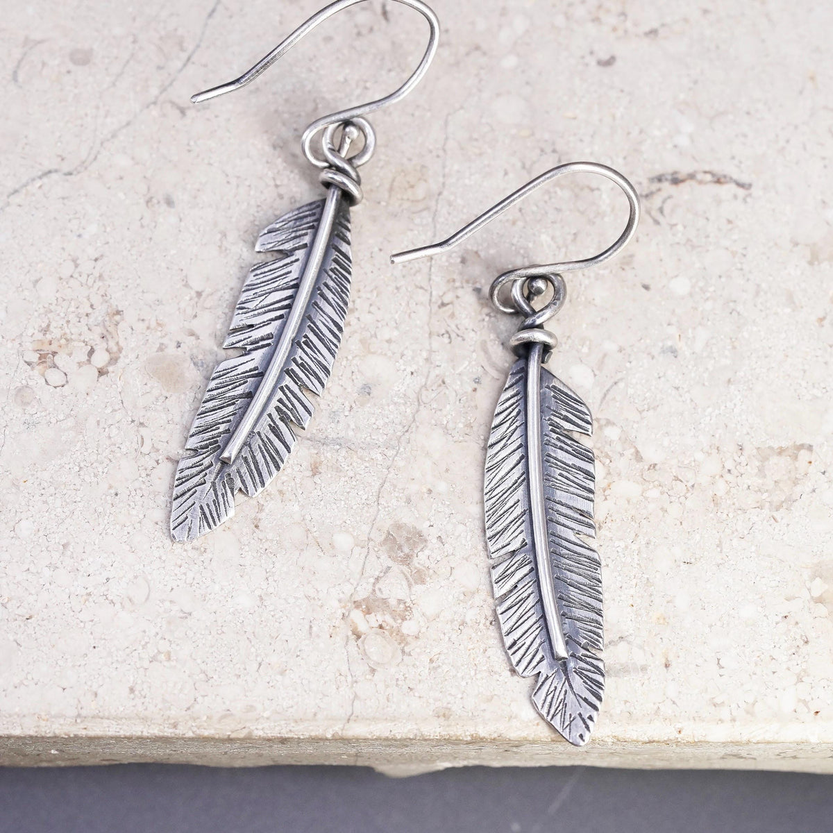 Native American southwestern sterling silver earrings, 925 feather drops
