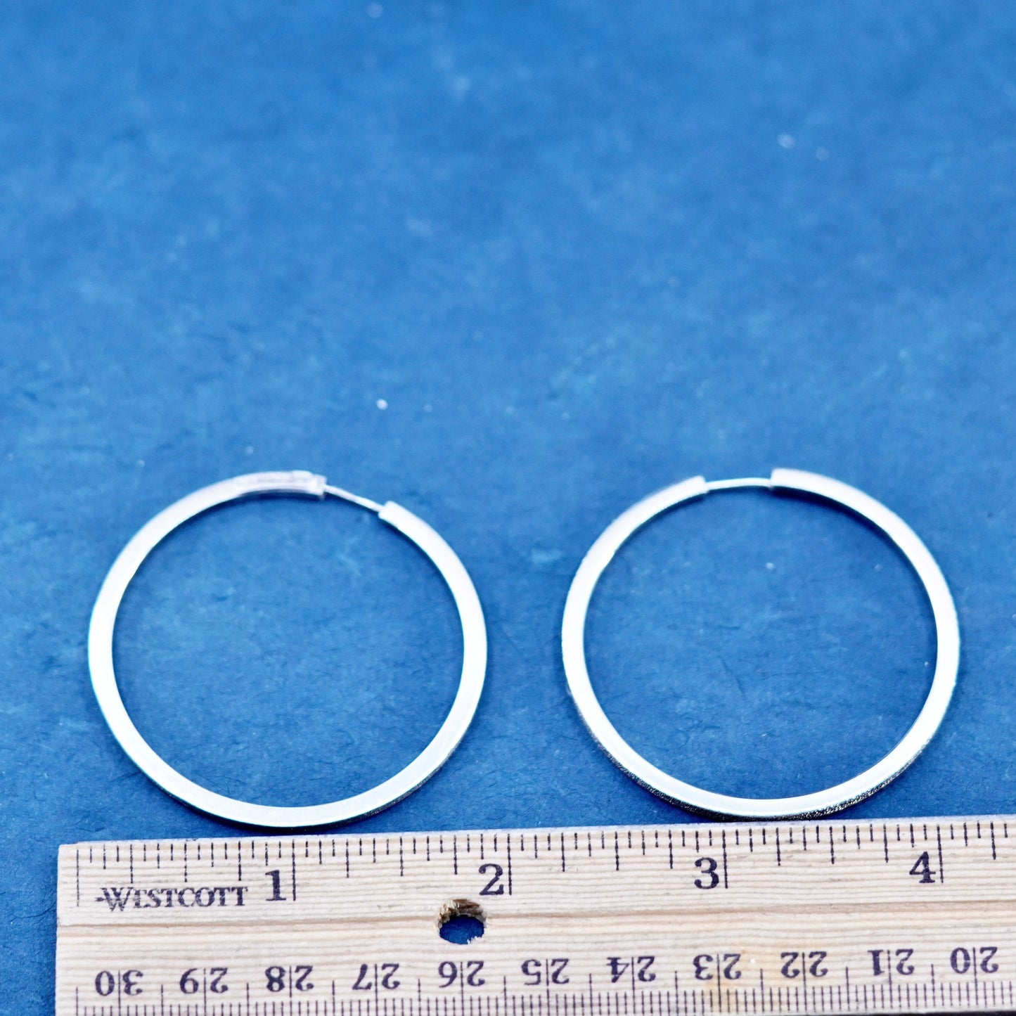 1.75”, vintage Sterling silver handmade hoop earrings, 925 huggie