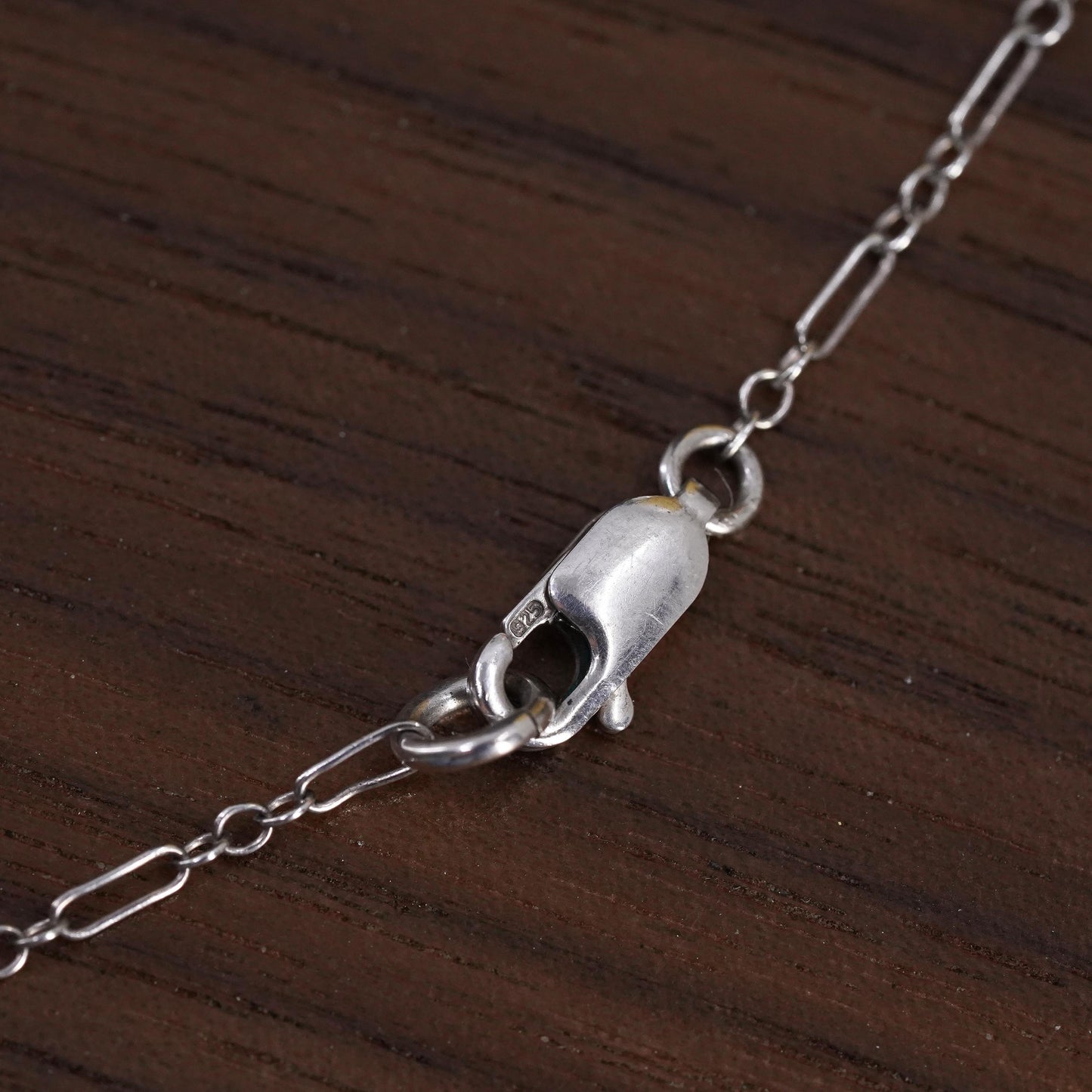 16”, vintage Sterling silver necklace, 925 elongated chain brass tag pendant