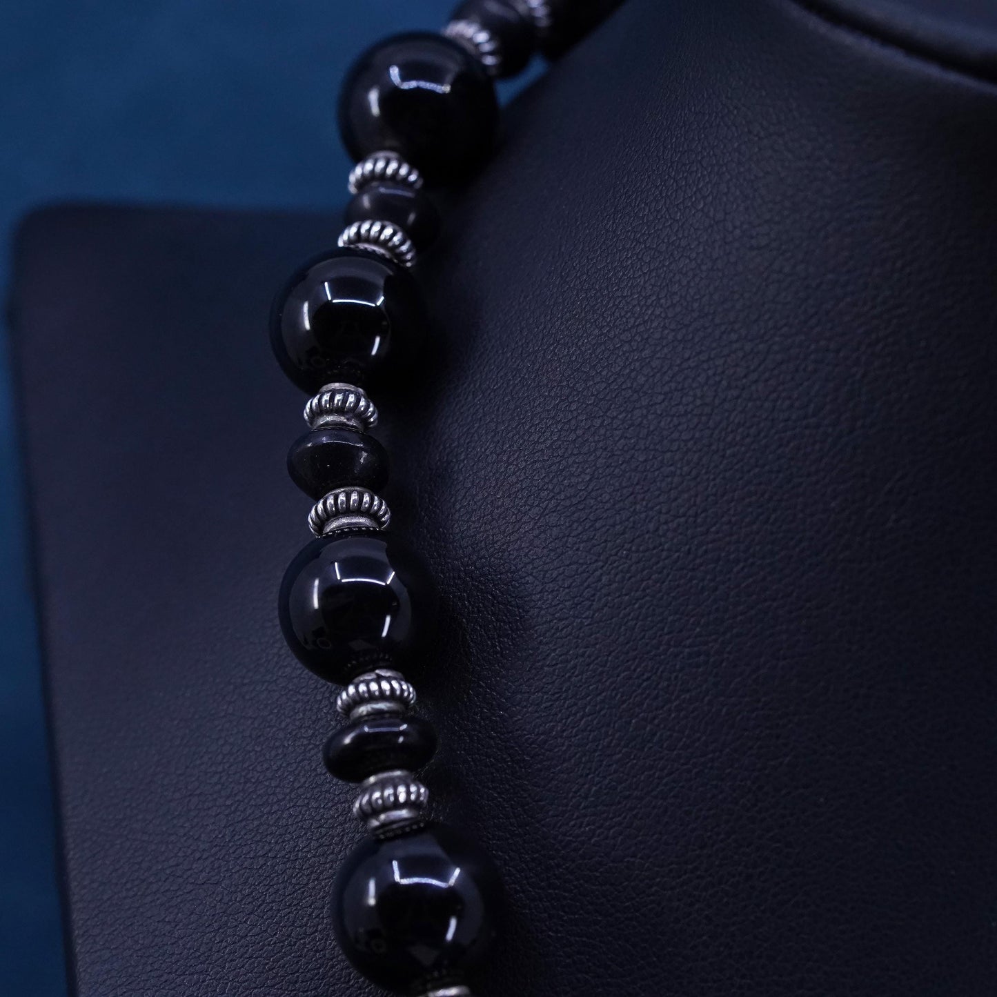 18”, Sterling silver handmade necklace, 925 toggle closure 12mm obsidian bead