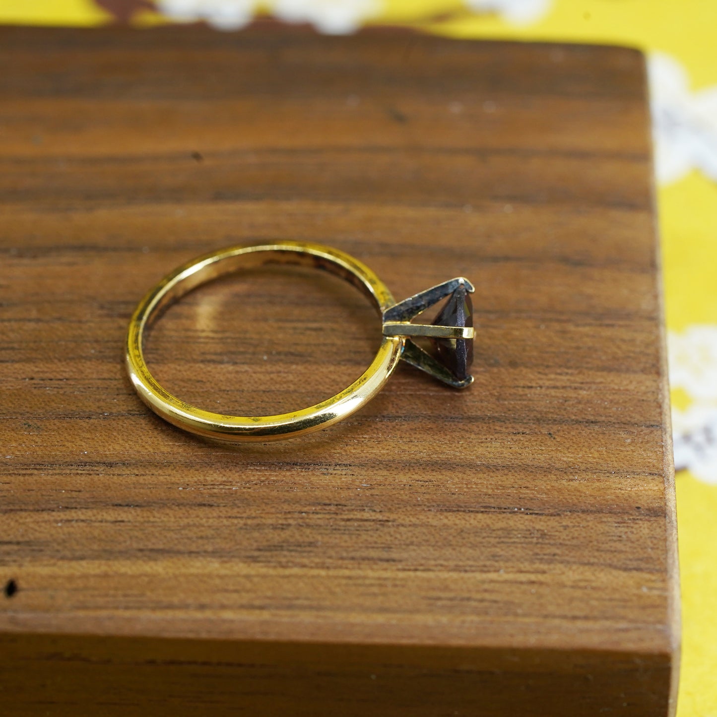 Size 9, vintage vermeil gold over Sterling silver 925 handmade ring with ruby