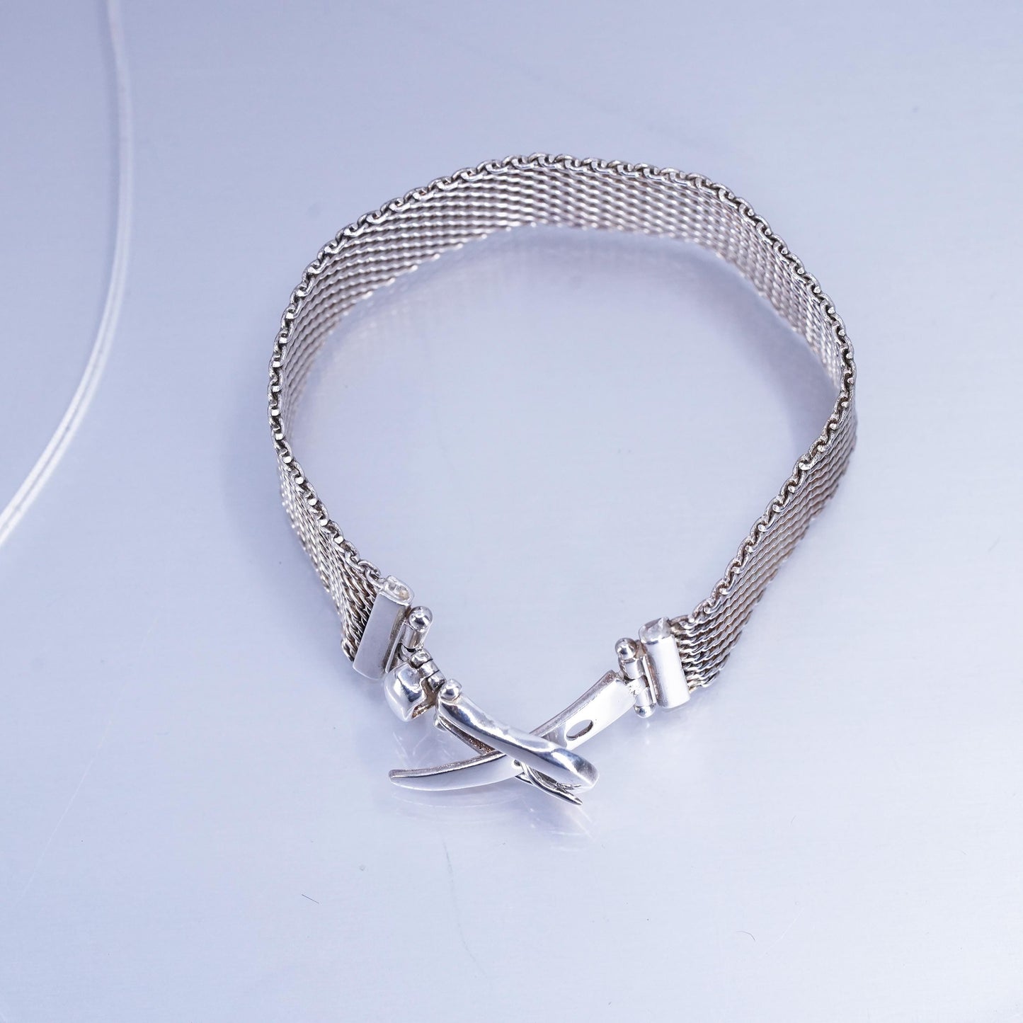 7”, Vintage Italian Sterling 925 silver handmade belt bracelet, mesh chain