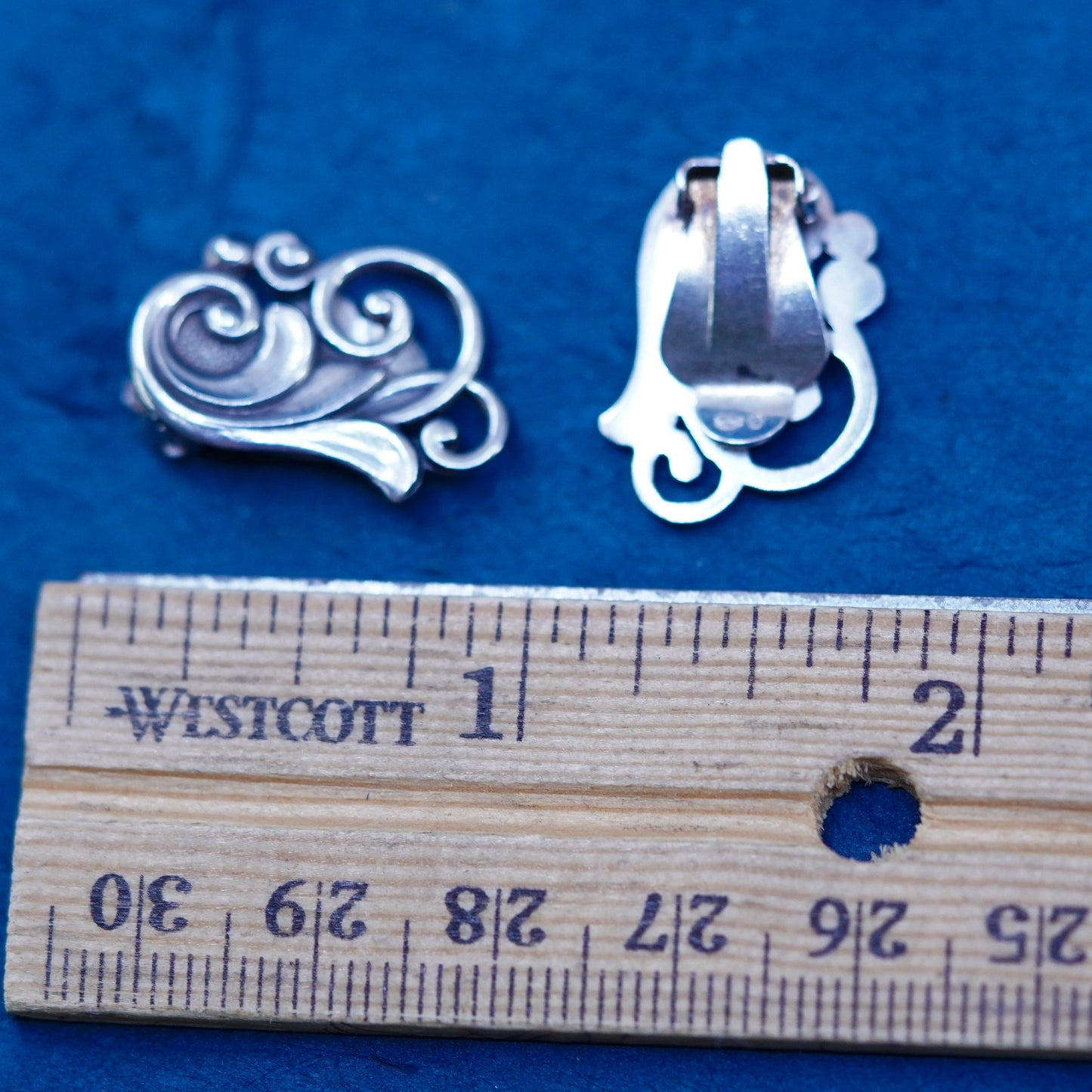 Vintage jewelry | Sterling silver handmade earrings, modern spiral 925 clip on