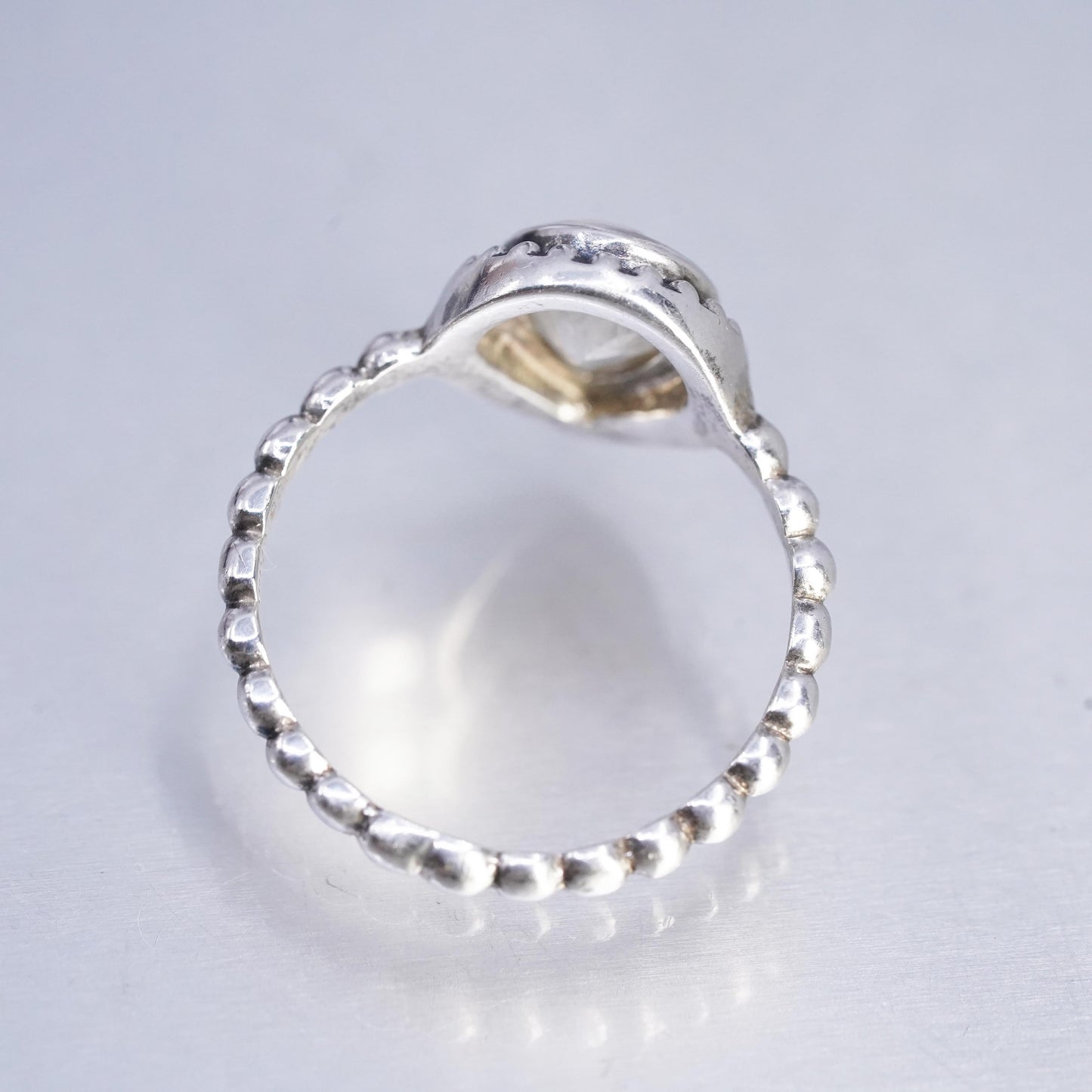 Size 7.25, YS Sterling 925 silver handmade beaded ring with teardrop moonstone