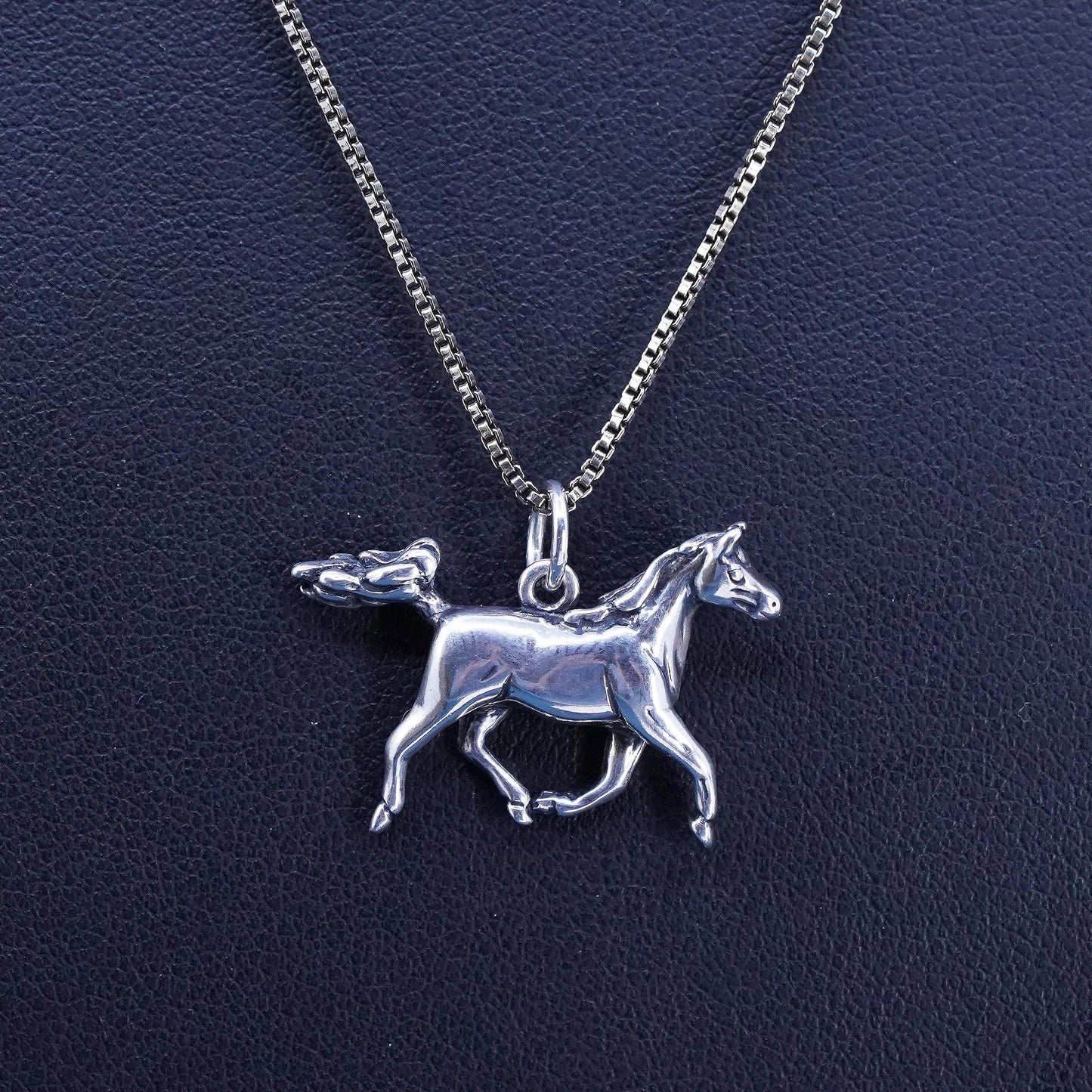 18”, VTG vermeil gold over sterling 925 silver box necklace w/ horse pendant