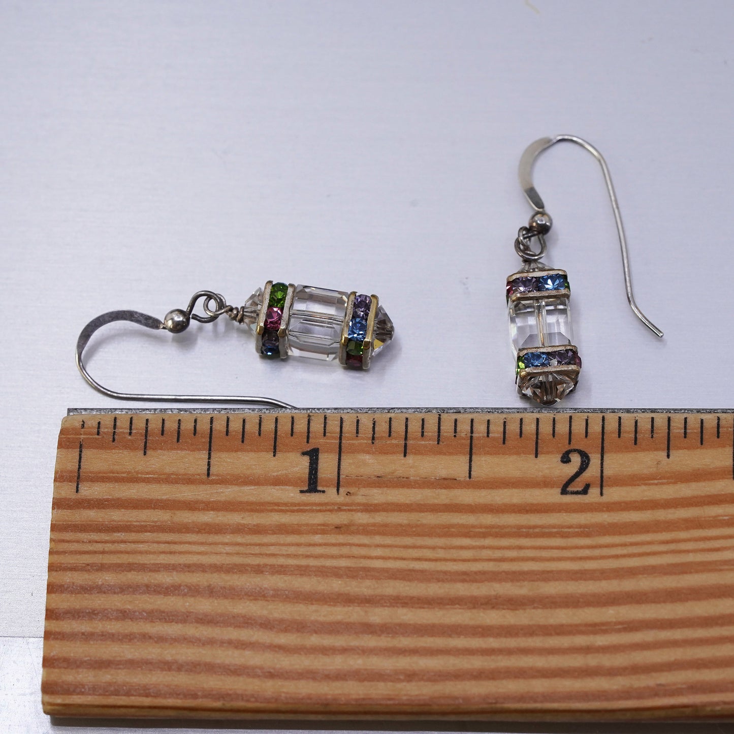 Vintage Sterling silver handmade earrings, 925 hooks with cube CZ