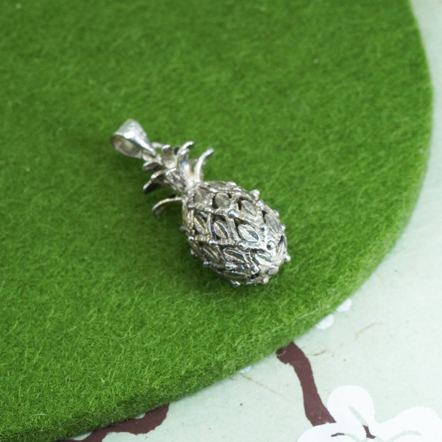 Vintage sterling silver handmade pendant, 925 pineapple charm