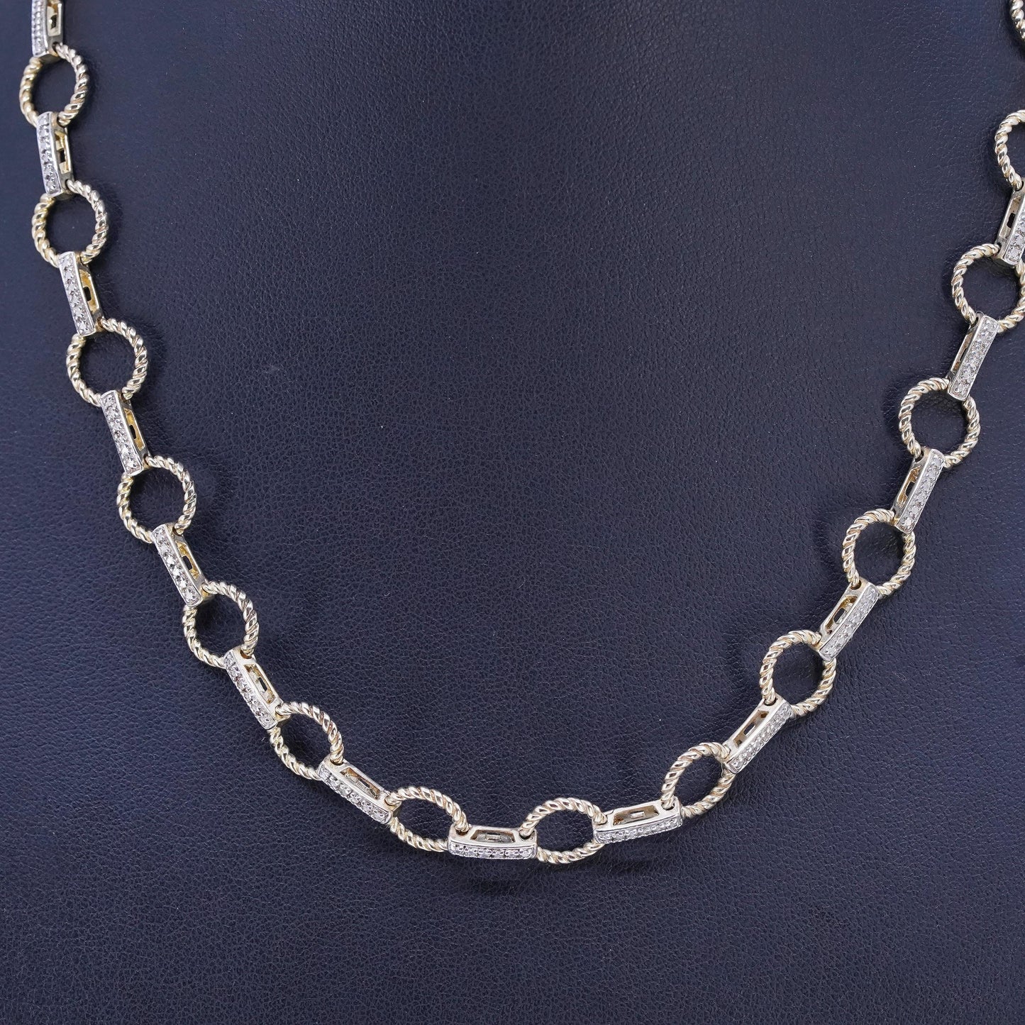 17", vintage vermeil gold over Sterling 925 silver circle necklace with diamond