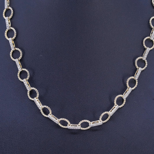 17", vintage vermeil gold over Sterling 925 silver circle necklace with diamond