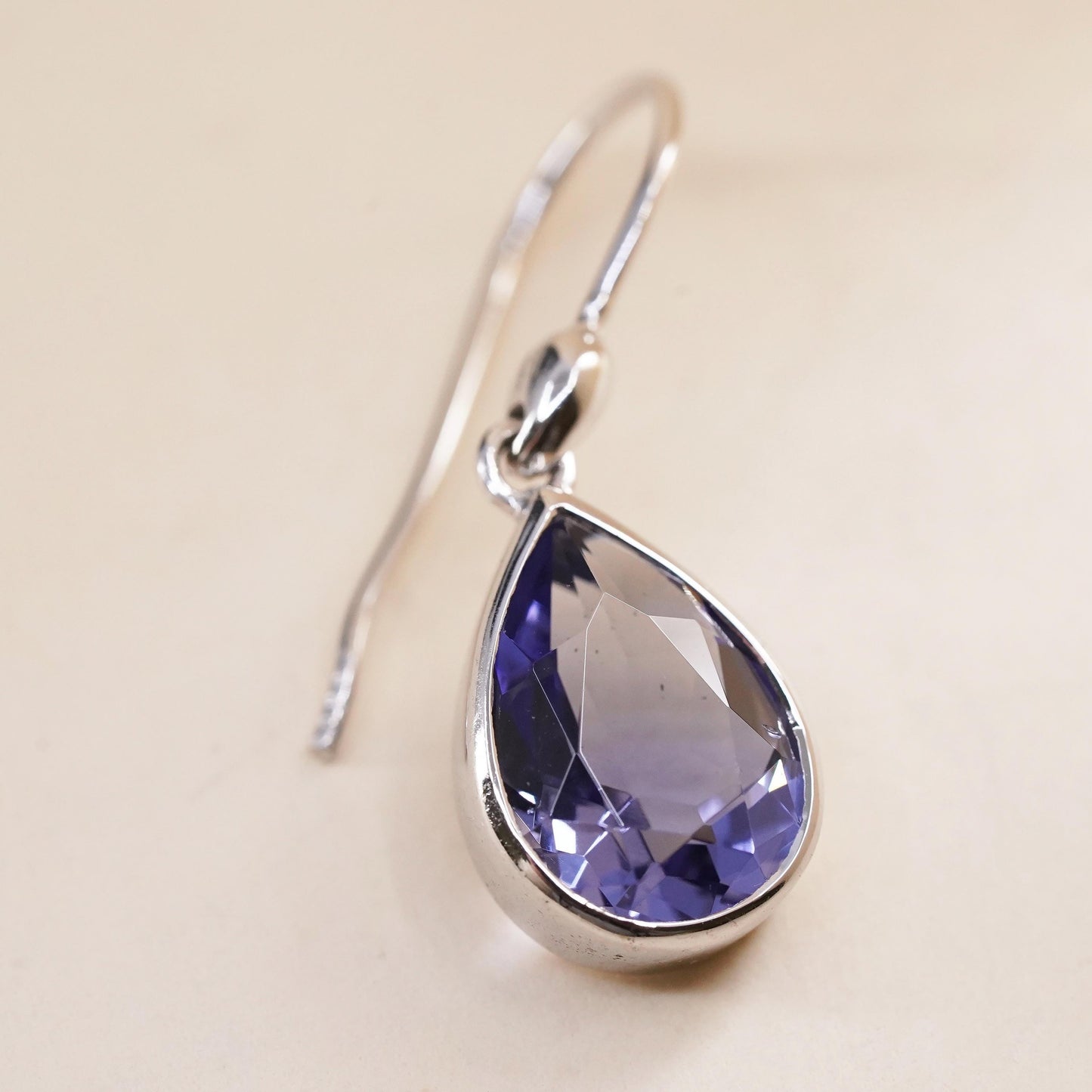 Vintage sterling silver 925 handmade single earring with teardrop amethyst