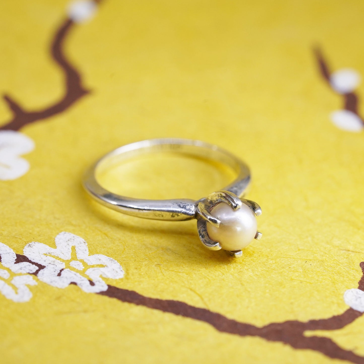 Size 6.5, Sarah Coventry pearl Ring, sterling silver 925 Jewelry, Mid Century