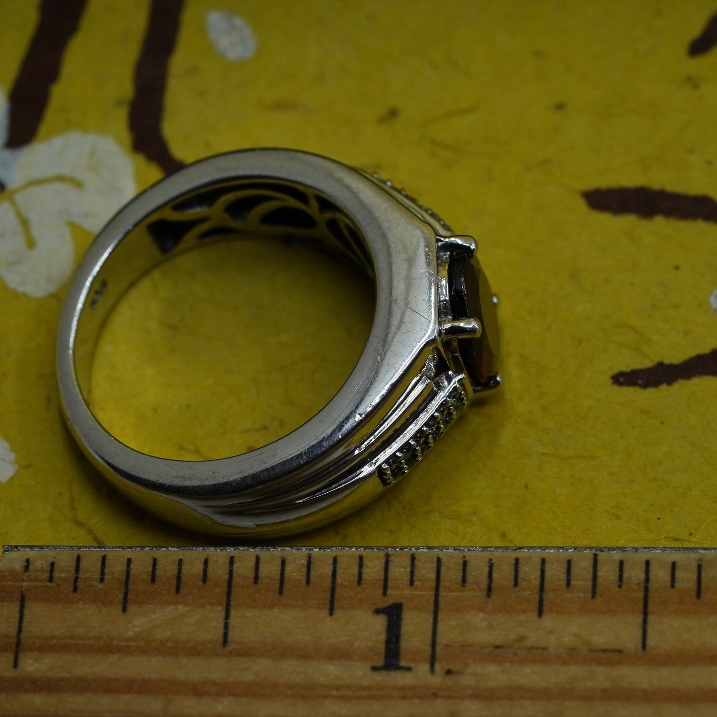 Size 10, Sterling 925 silver handmade statement ring with ruby and diamonds