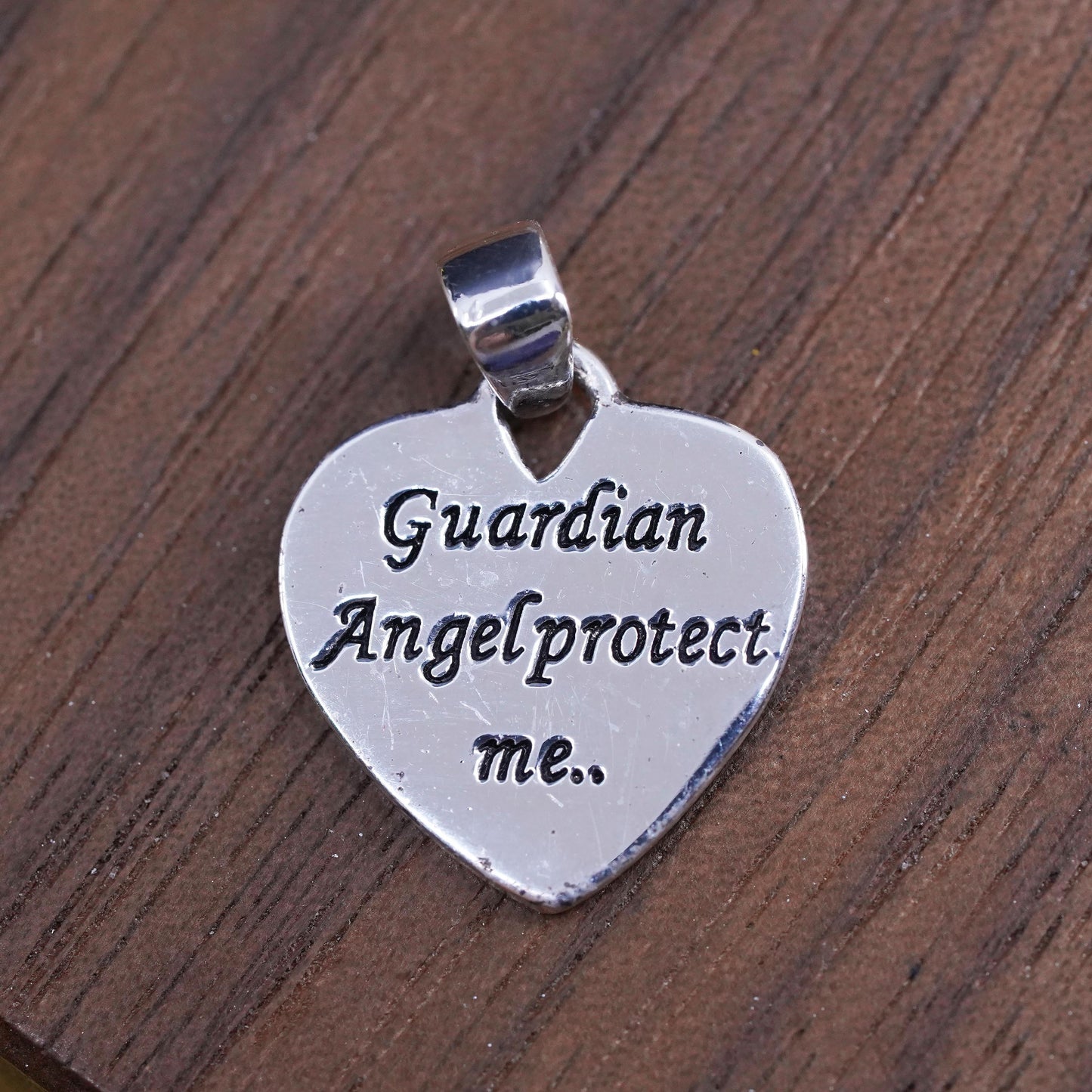 Vintage Sterling silver handmade charm, 925 guardian angel protect me pendant