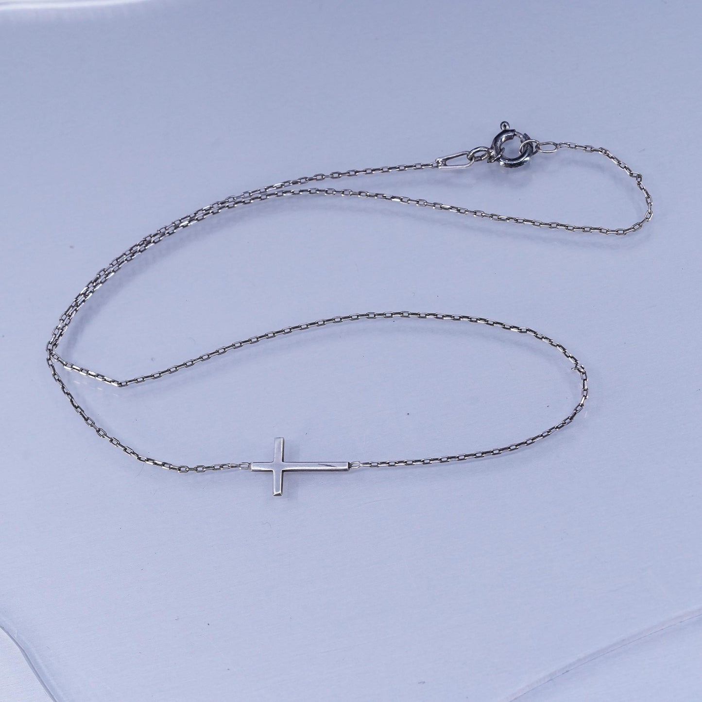 15”, vintage Sterling 925 silver handmade snake necklace with cross pendant
