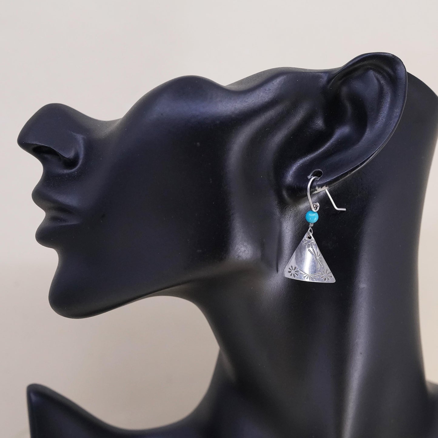 Southwestern sterling silver 925 handmade triangular earrings turquoise beads