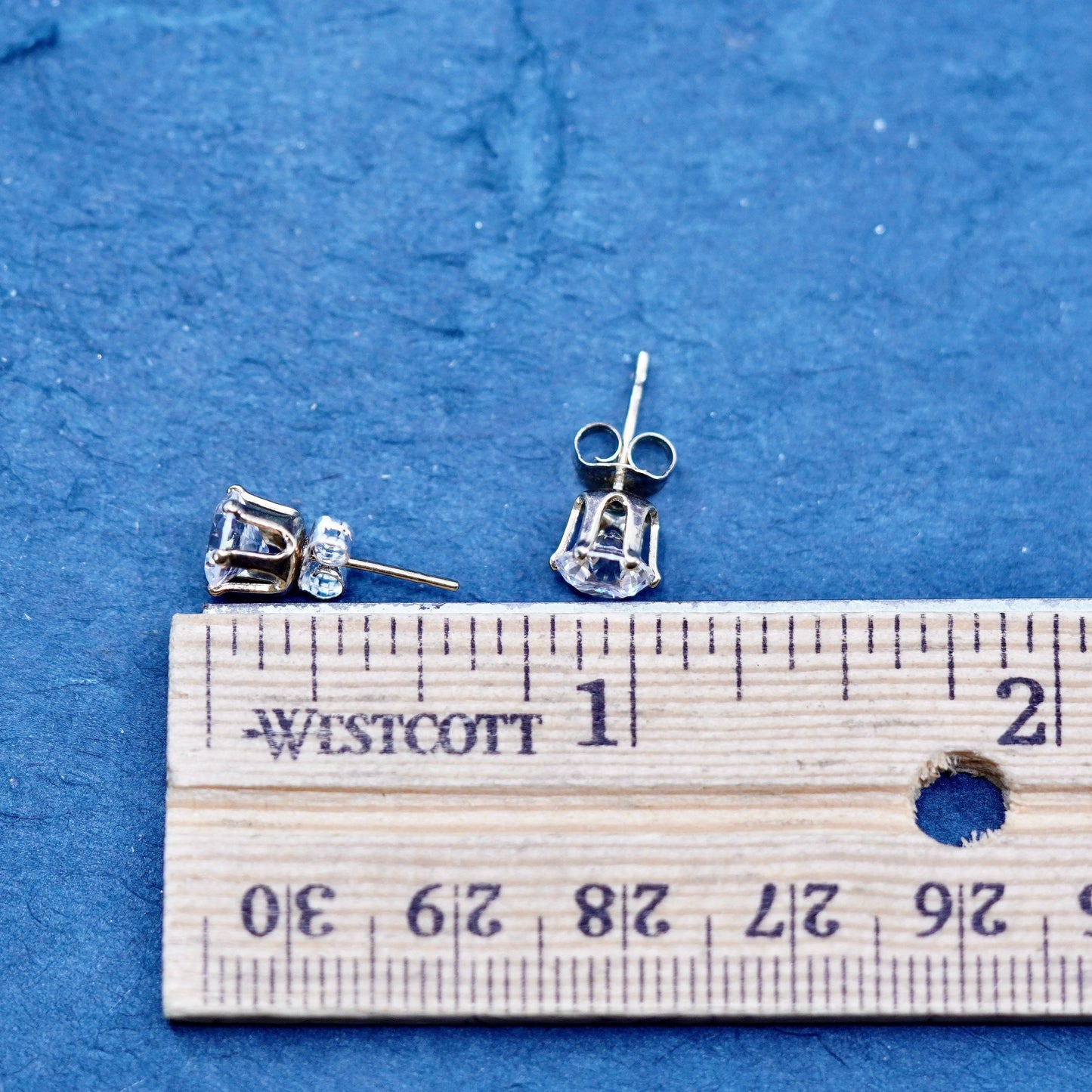 6mm, Vintage sterling silver handmade earrings, 925 studs with CZ inlay