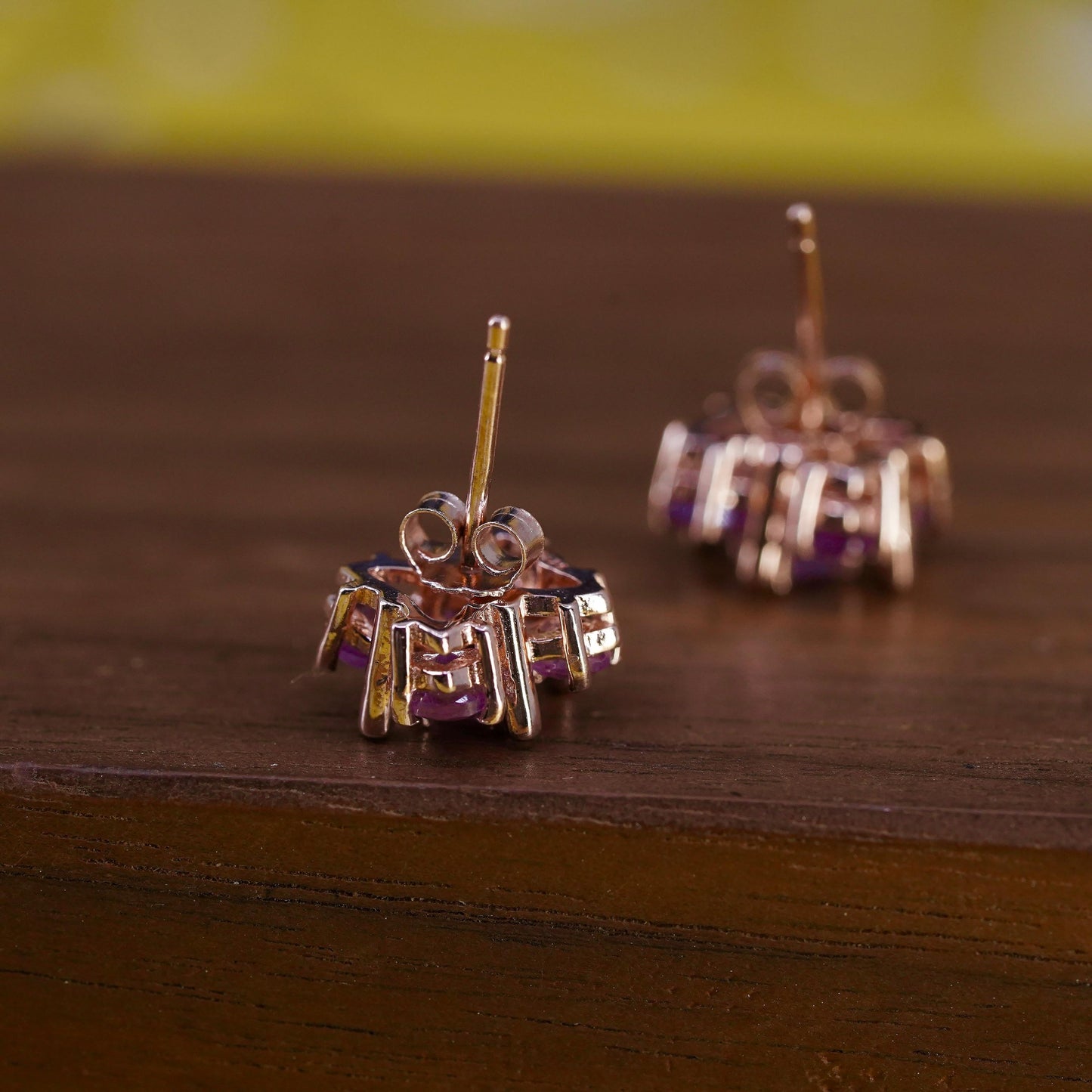 Vintage rose gold over Sterling 925 silver cluster pink Cz studs, earrings