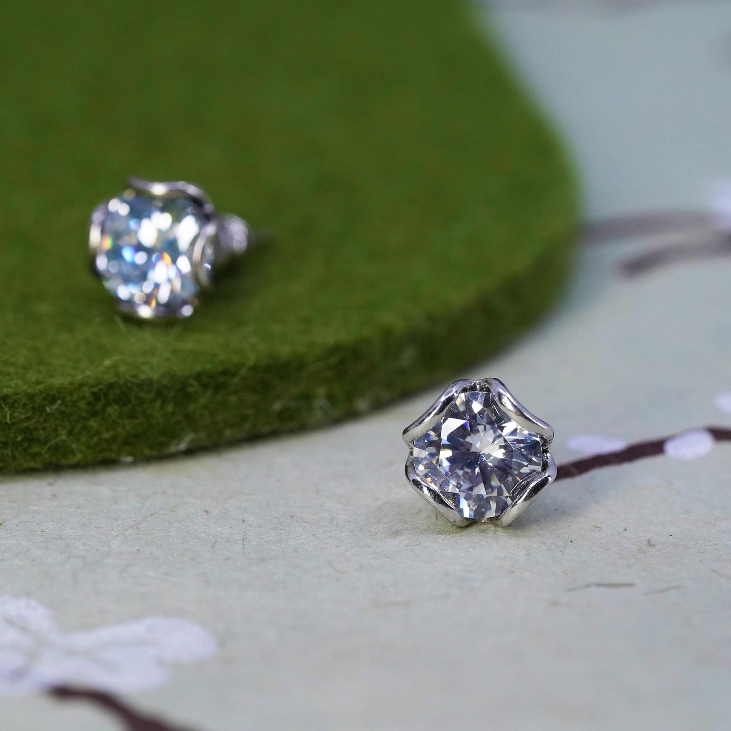 8mm, Vintage sterling silver cz studs, fashion minimalist 925 earrings