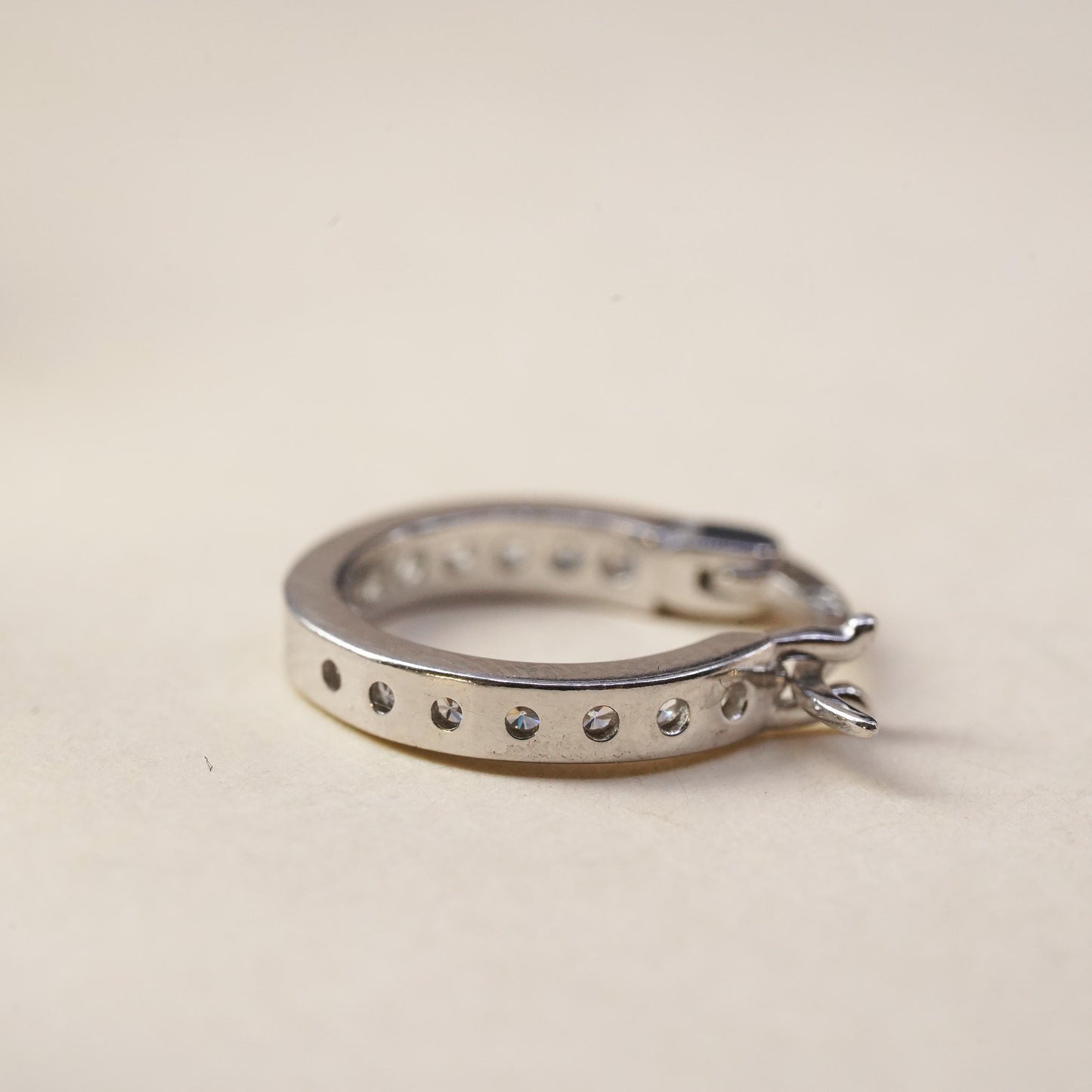 0.5”, Vintage matte sterling silver single earring, 925 huggie hoop with cz