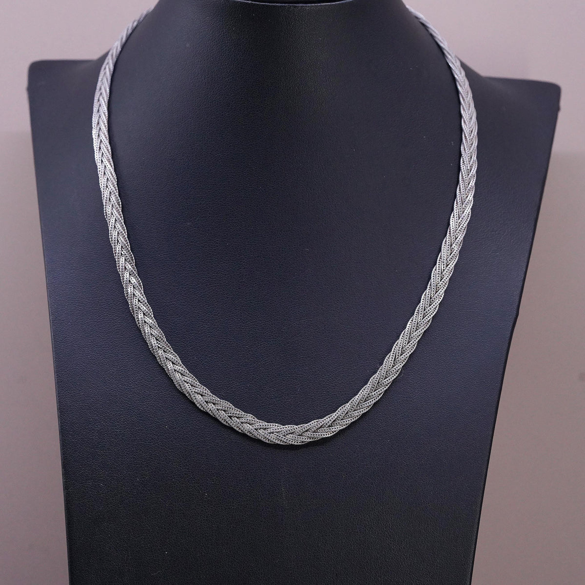 18" 6mm, vintage Sterling silver necklace, woven braided 925 snake chain choker