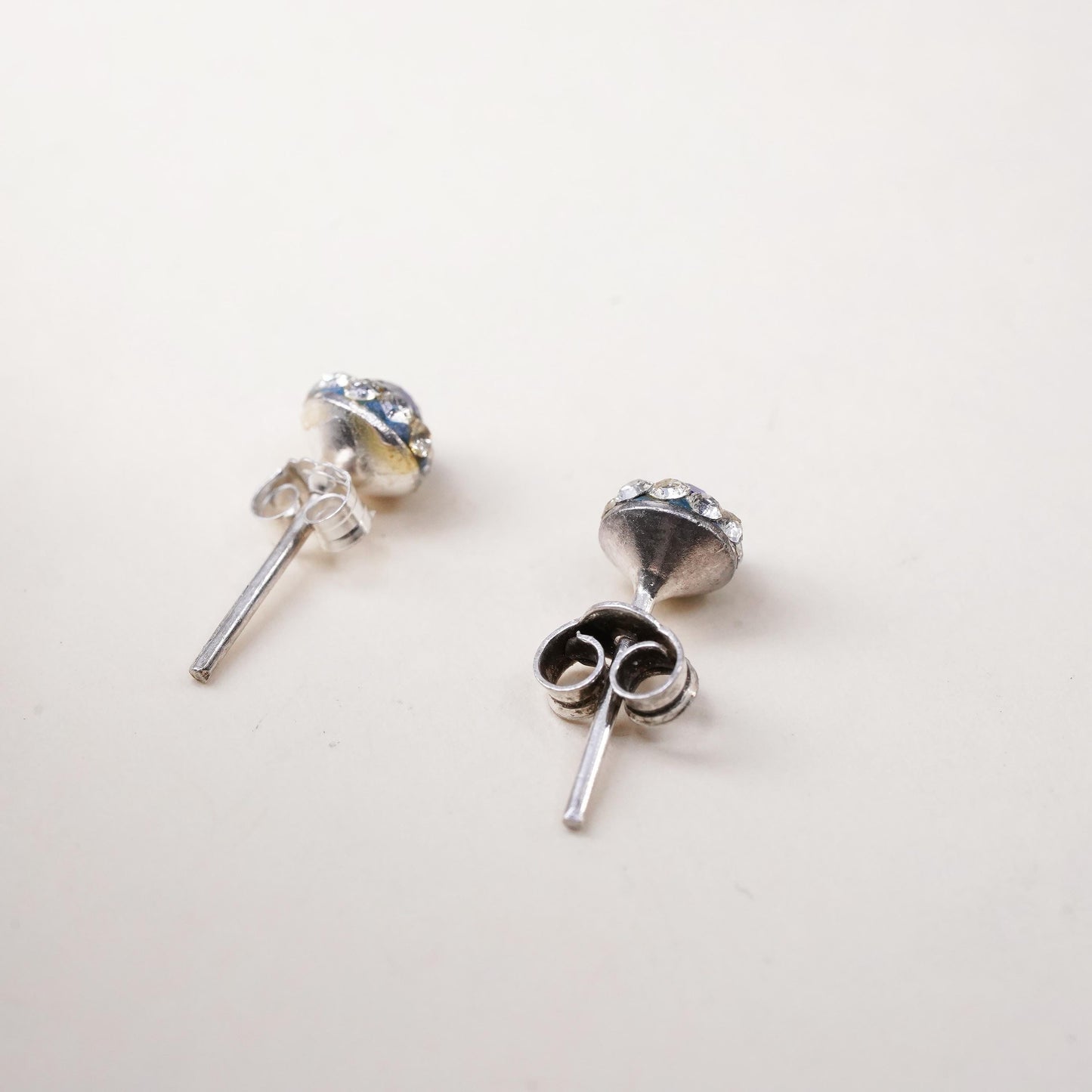 5mm, Vintage sterling 925 silver blue cz studs, minimalist earrings