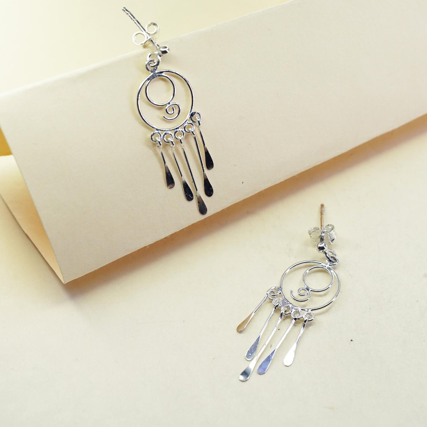 Vintage Sterling 925 silver handmade circle earrings with fridge dangles