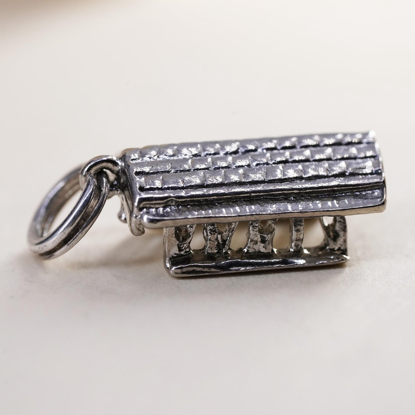 Vintage sterling silver handmade pendant, 925 shed farm charm