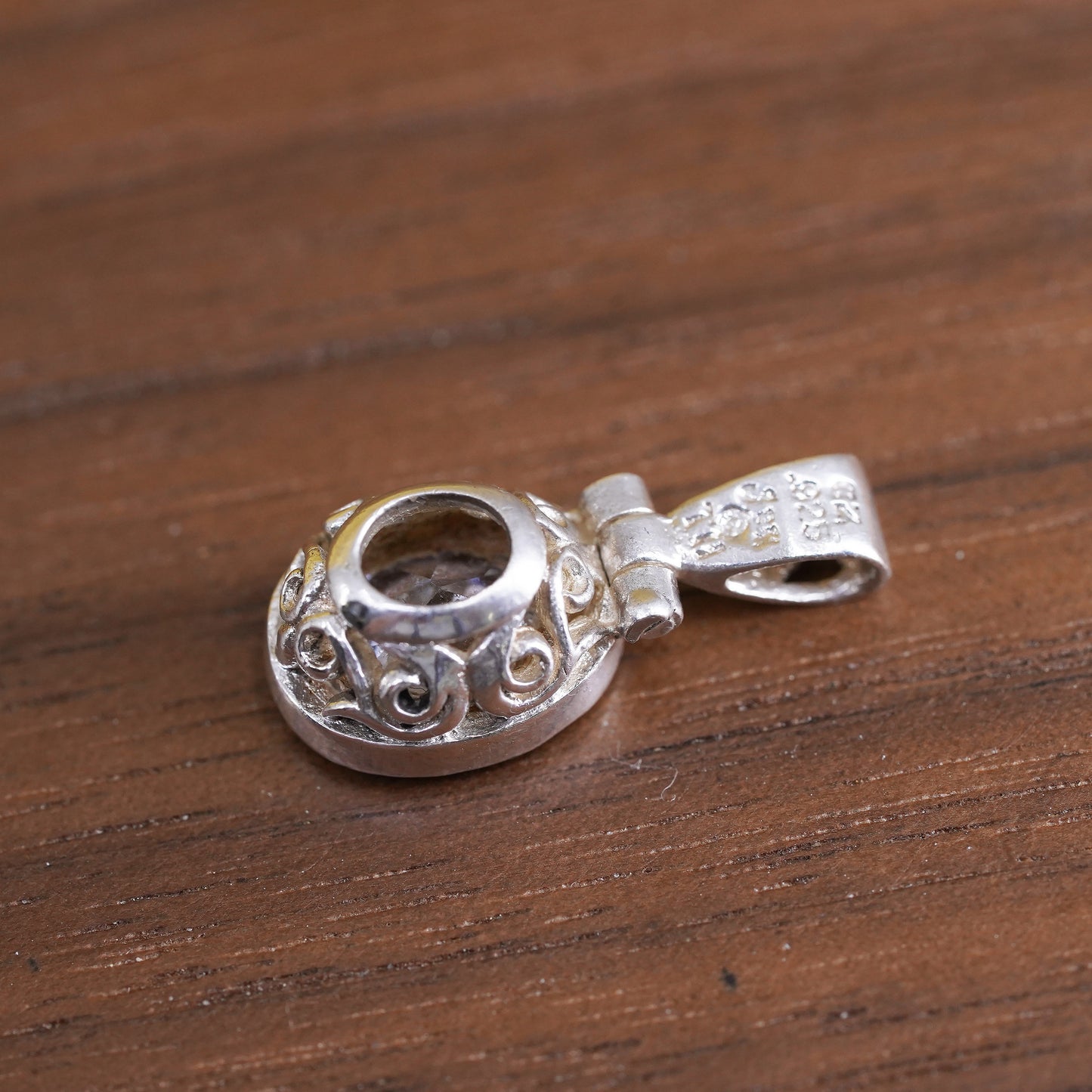 Vintage Sterling silver handmade pendant, 925 oval with Cz