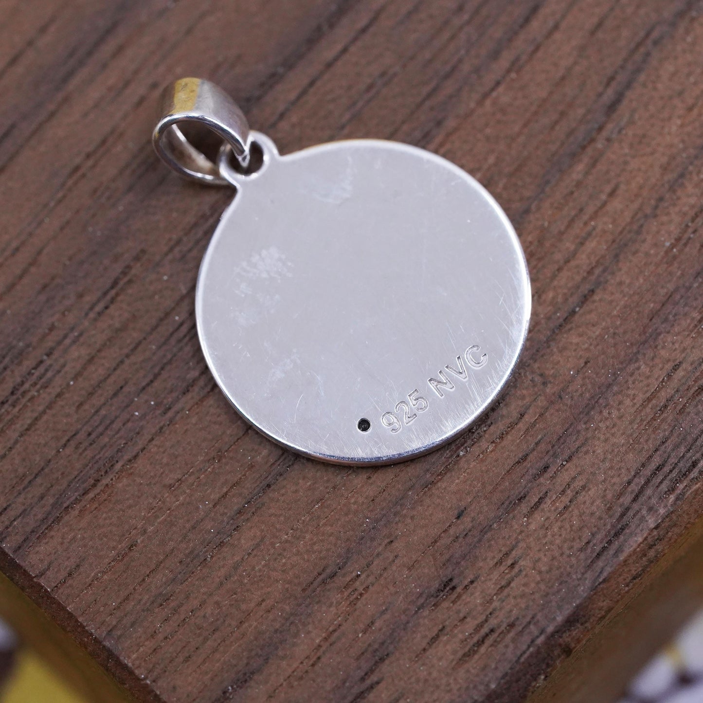 Vintage Sterling silver initial pendant, 925 circle with letter M