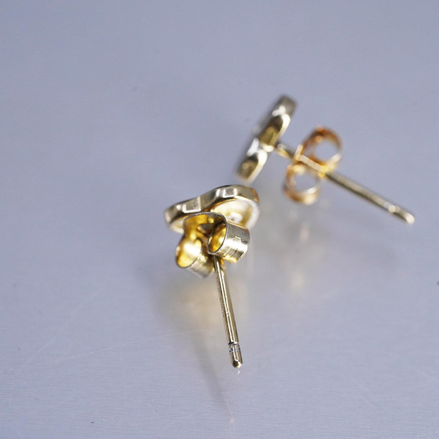 Vintage yellow gold plated Sterling 925 silver heart earrings, studs with cz