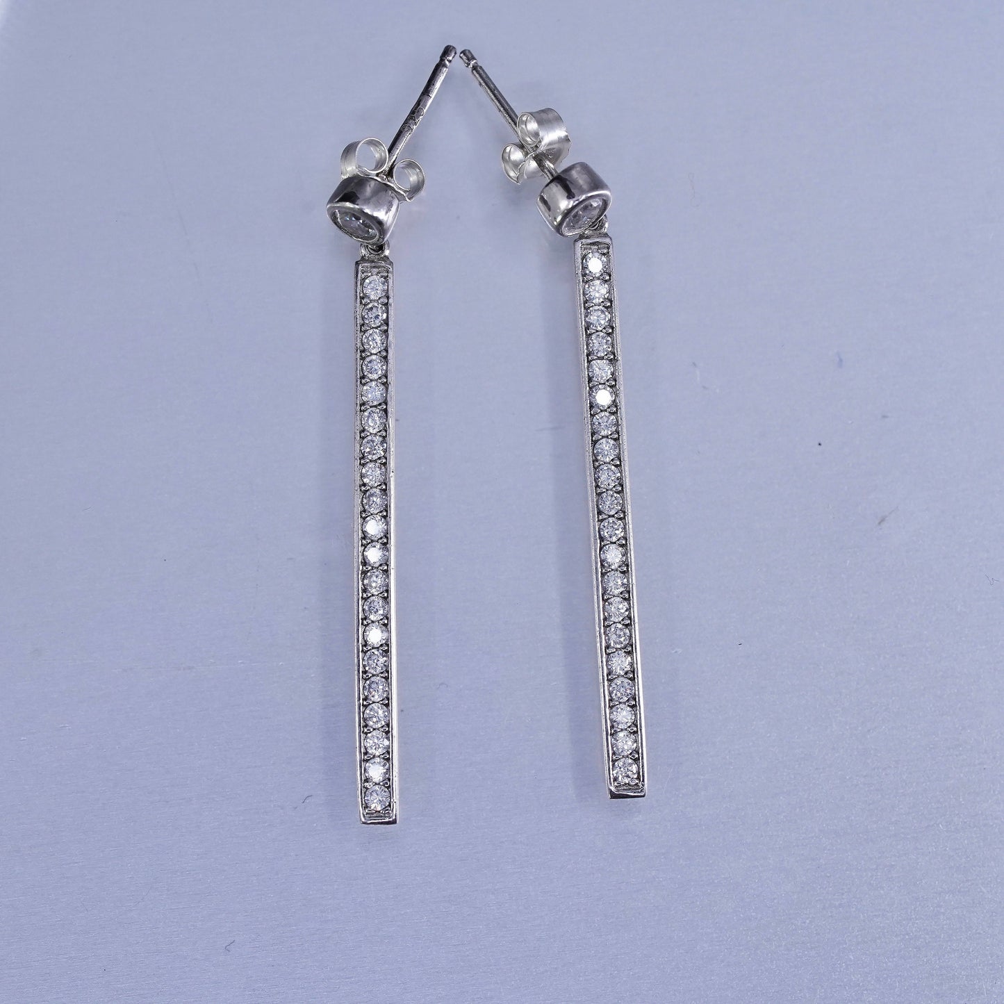 Vintage Sterling 925 silver earrings with bar dangle and Cz
