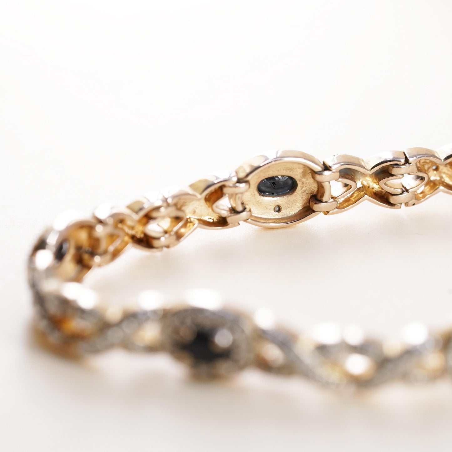 7.25”, vermeil gold sterling silver tennis bracelet, 925 oval sapphire diamond
